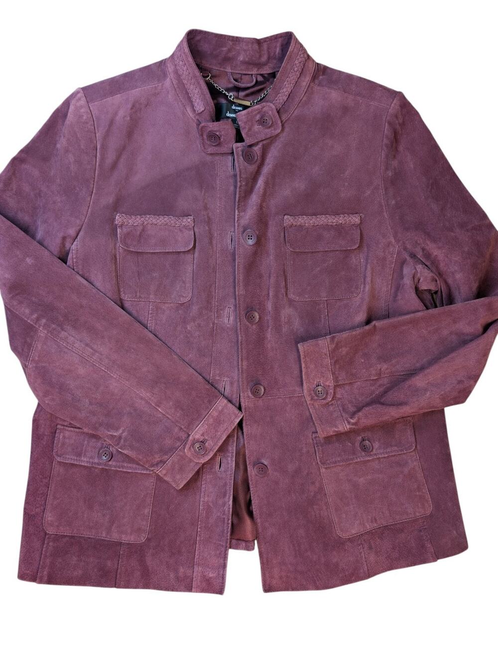 Dennis Basso Womens L Suede 100% Leather Jacket Maroon Burgundy Wine Washable